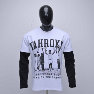 เสื้อยืดคอกลมแขนยาวคู่ คุณภาพสูง ทรงปกติสำหรับผู้ชาย ผ้าฝ้าย 100% สตรีทแวร์ สกรีนโลโก้ได้ เป็นมิตรกับสิ่งแวดล้อม - Product Image 1