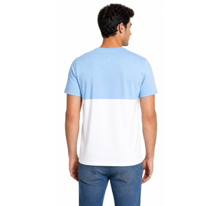 T-shirt pour homme à blocs de couleur personnalisés, décontracté, bicolore bleu clair et blanc, col rond, manches courtes - Product Image 4