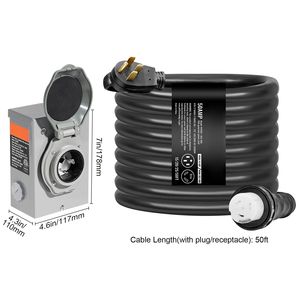 Cavo di Alimentazione per Generatore NEMA 14-50P/SS2-50R STW 6/3+8/1 AWG 50 Amp, Kit Scatola di Ingresso da 50 Piedi con Connettore Twist Lock C, Parti e Accessori per Elettricità - Product Image 2