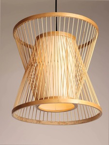 Lámpara Colgante Moderna de Bambú Hecha a Mano con Doble Cono, Acabado Natural, LED, Tamaño Grande, para Restaurante, Comedor, Decoración del Hogar - Product Image 1