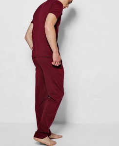 Men's Cotton Jersey <b>trouser</b> Set Burgundy Color <b>Elastic</b> <b>Waist</b> Breathable Casual Sleepwear Lightweight Knitted Autumn Wear - Product Image 3