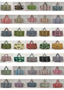 Sac fourre-tout en coton matelassé à rayures beige et imprimé paon, fait main, pour femme, à porter à l'épaule, réutilisable, grande capacité, léger - Product Image 3