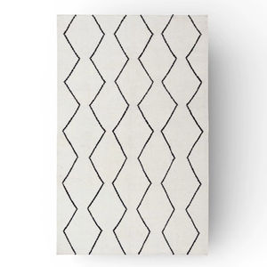 Tapis en laine tissé à la main en ivoire avec motif abstrait |   Tapis de sol moderne minimaliste artisanal antidérapant et écologique - Product Image 1