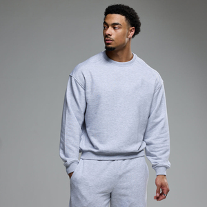 Sweat-shirt à col rond gris clair pour homme, coupe classique, couleur unie, pull décontracté en coton French Terry, vêtement d'automne - Product Image 1