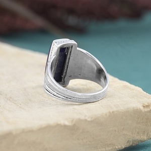 Geometric <b>Lapis</b> <b>Lazuli</b> Rectangle Cabochon 925 Silver <b>Ring</b> Bezel Setting Classic Style Unisex Everyday Wear Gemstone <b>Ring</b> - Product Image 5