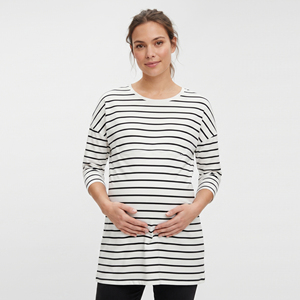 T-shirt long de maternité en coton et polyester à rayures pour femmes, t-shirt d'allaitement surdimensionné, t-shirts de grossesse pour femmes - Product Image 4