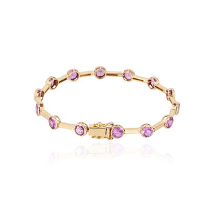 กำไลข้อมือทองคำ 14k ประดับพลอยแซฟไฟร์สีชมพู ดีไซน์สวยงาม งานละเอียด ขายส่ง ฝังแบบ Bezel Setting - Product Image 1