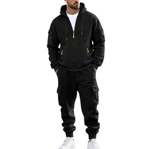 Ensemble deux pièces tendance pour homme : sweat à capuche cargo demi-zip et pantalon, en mélange de coton premium, coupe oversize, style streetwear, marque privée OEM ODM - Product Image 2