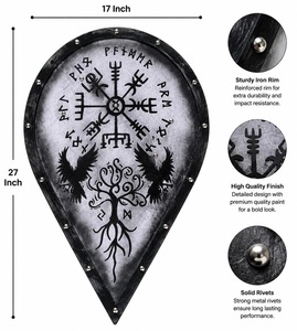Bouclier Viking 27x17 pouces en forme de goutte d'eau, Décoration nordique Yggdrasil avec Ravens, Art mural médiéval - Product Image 2