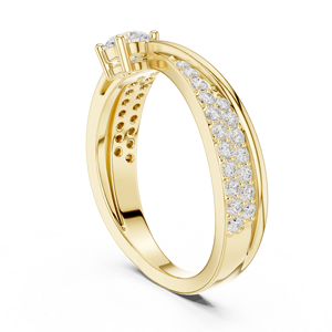 Bague de fiançailles solitaire ronde en or jaune de luxe avec double rangée de pavés, bague de promesse de mariage pour femme, bijoux - Product Image 4