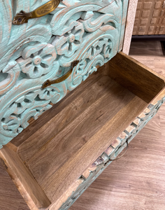 Commode orientale sculptée en bois massif indien turquoise finition naturelle, fabriquée à la main, pour la maison, le bureau ou la chambre à coucher, OEM - Product Image 4