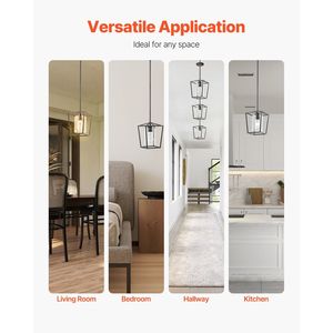 Lampadario a sospensione stile rustico a 1 luce, con gabbia in ferro nero e paralume in vetro trasparente, altezza regolabile - Product Image 6