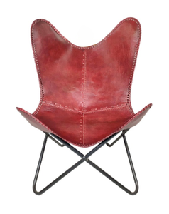 Stylish Red Leather Butterfly <b>Chair</b> <b>Black</b> Iron Frame Handmade Modern <b>Dining</b> Accent <b>Chair</b> Lightweight Living Room Office - Product Image 1