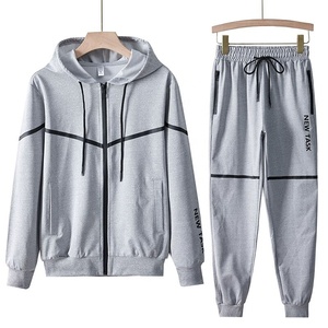 New Styles Trending Men's Front Zip <b>Up</b> Enclosure Zip Pocket Pant Hooded Track Suit Zipper Drawstring Hoodie Sweat Suit With Hood - Product Image 4