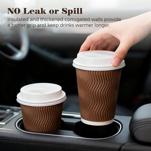 Paquete de 100 Vasos de Papel Desechables Aislantes de 12 oz con Tapa para Café, Té, Chocolate y Bebidas Calientes para Llevar - Product Image 2