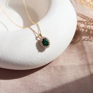 สร้อยคอมรกตแท้925เงินสเตอร์ลิง14K ชุบทองเครื่องประดับอัญมณีมรกตสำหรับเป็นของขวัญวันครบรอบวันเกิดสำหรับเธอ - Product Image 3