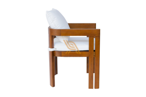 Contemporary Teak Outdoor <b>Armchair</b> With White Cushion Weather Resistant Garden Furniture - Product Image 3