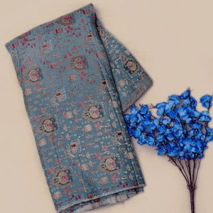 Luxury Natural Dola Jacquard Woven Fabric Royal Elephant Peacock <b>Tree</b> Motifs Antique Teal Blue Designer Apparel - Product Image 4