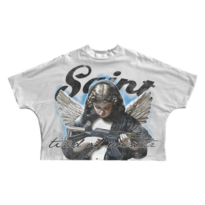 Nouvel ensemble deux pièces streetwear d'été : T-shirt court rouge à motifs graphiques effet vieilli et short en jean délavé - Product Image 6