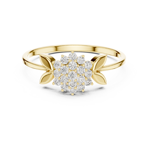 Anillos de oro macizo de 14k para mujer con diseño de flor, corte redondo minimalista, con diamantes, para regalo, compromiso, aniversario, boda - Product Image 1