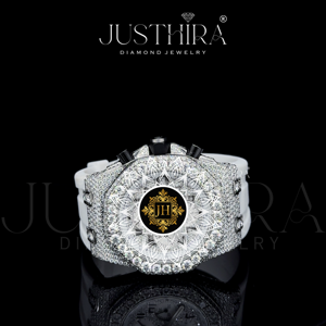 Reloj de Lujo con Correa de Caucho Blanca y Diamantes de Moissanita de Calidad de Exportación para Uso Diario, Fiestas y Moda Urbana, Disponible para la Venta - Product Image 1
