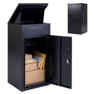 Cassetta Postale e Box per Consegna Pacchi 2-in-1 in Acciaio Zincato Nero con Serratura a Chiave per Uso Esterno - Product Image 1