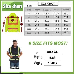 Unisex Hi Visibility Reflective Stripes <b>Safety</b> Workwear Hoodie Removeable Sleeve Fleece Sweatshirt Coat Zipper Men ANSI Class 3 - Product Image 6