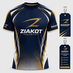 เสื้อยืด ZIAKOT รุ่นใหม่ ดีไซน์พิเศษสำหรับผู้ชาย สีกรมท่า-ทอง-ขาว สำหรับออกกำลังกาย - Product Image 1