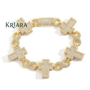 925 Gold Plated Moissanite <b>Cross</b> Chain <b>Bracelet</b> Luxury Unisex Jewelry Micro Pave Setting Everyday Wear - Product Image 1