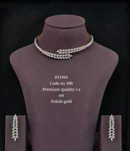 11945 Conjunto de Collar Gargantilla de Hoja con Circonita Cúbica de Calidad Premium, Oro Pulido, Joyería de Boda para Mujer, Aleación con Engaste de Garra de Corte Marquesa - Product Image 3