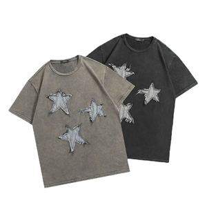 T-shirts personnalisés pour hommes, délavés à l'acide, effet dégradé soleil, coupe oversize, col rond, en polyester et coton, pour hommes - Product Image 3