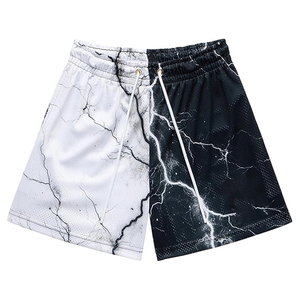 Shorts décontractés pour hommes en maille 100 % polyester, respirants, séchage rapide, avec imprimé éclair fendu, taille élastique à cordon de serrage - Product Image 4