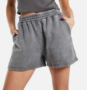 Shorts pour femmes de haute qualité, 100% coton, lavés à l'acide, décontractés, tendance, avec cordon de serrage, séchage rapide, respirants, écologiques, à la mode - Product Image 5