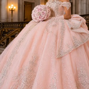 Vestido de Gala Rosa de Lujo para Mujer, Vestido de Novia de Princesa con Bordado Intenso y Cola Larga, Elegante Vestido de Quinceañera con Hombros Descubiertos - Product Image 5