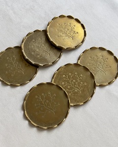 Botanical Bloom Brass <b>Coaster</b> Set Handcrafted Round <b>Drink</b> <b>Coasters</b> Premium Table Protector Elegant Barware Gift Collection - Product Image 2