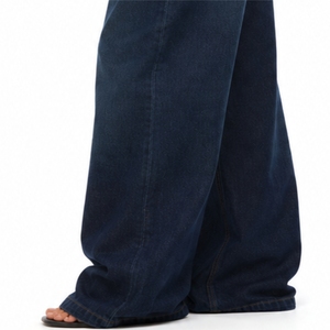 Jeans baggy en denim pour femmes, coupe ample, cordon de serrage rose contrastant, style décontracté, longueur intégrale, tissu en coton, pour femmes. - Product Image 6