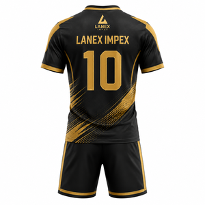 Ensemble d'uniformes de football personnalisés sublimés avec maillot, short, chaussettes et crampons, noir et or, vêtements de sport d'équipe avec nom et numéro - Product Image 2