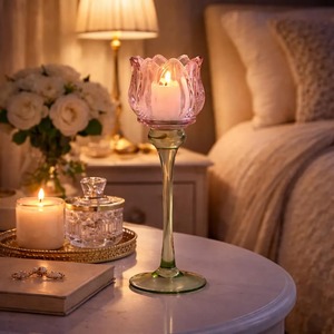 Stylish Glass Flower Candle Holder Decorative <b>Table</b> Centerpiece Perfect For Living Room Decor Events And Celebrations - Product Image 4