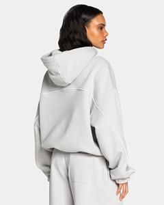 Women's <b>Silver</b> Grey Printed Casual Oversized Hoodie Pants Tracksuit Set with White Piping Baggy Fit 100% Cotton - Product Image 3