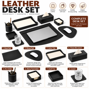Ensemble d'accessoires de bureau en cuir de qualité supérieure, 8 pièces, organiseur de bureau avec tapis de souris, sous-verre, personnalisation de la marque - Product Image 5