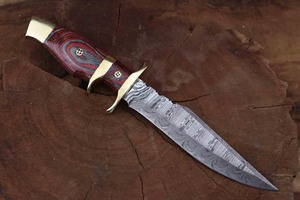 Couteau Bowie industriel artisanal personnalisé pour le camping et la chasse, à lame fixe, pointe droite, en acier Damas 3 mm, manche en bois - Product Image 4