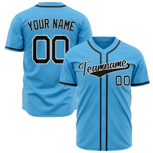 Camiseta de Béisbol Azul Claro Personalizada con Ribete Negro, Nombre del Equipo Impreso, 00, Cierre de Botones, Manga Corta, para Hombres Adultos - Product Image 1