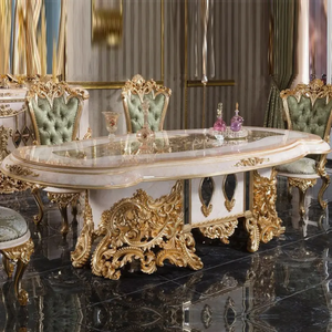 ชุดโต๊ะรับประทานอาหารสไตล์โรโคโคฝรั่งเศสสุดหรูหรา พร้อมตกแต่งด้วยสีงาช้างและทอง เหมาะสำหรับห้องรับประทานอาหารในวิลล่าหรือโรงแรม - Product Image 6