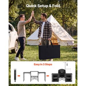 Table de cuisine de camping portable et pliable avec pieds télescopiques et organisateur de rangement - Product Image 4