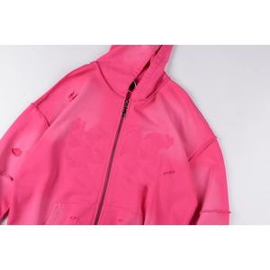 Sudaderas con Capucha Deportivas Casuales para Hombre y Mujer, Diseño Desgastado con Cremallera Rosa, Alta Calidad, Venta al Por Mayor - Product Image 5