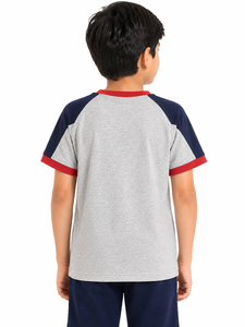 T-shirt en coton à manches raglan pour garçons, décontracté, à col rond, à manches courtes, doux, respirant, pour l'été, color block - Product Image 3