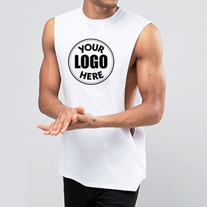 เสื้อกล้ามรัดรูปผู้ชายแบบขายส่ง คัตเอาท์ลึก แขนกุด สีขาว สำหรับออกกำลังกาย ฟิตเนส เวทเทรนนิ่ง - Product Image 1