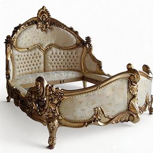 Offre Spéciale – Nouvelle Tête de Lit Classique Sculptée Style Rococo Français, Luxe Élégant Baroque, en Bois et Tissu, Taille King/Queen, Dorée Crème - Product Image 2