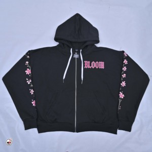 Sweat à capuche zippé anti-rides brodé floral MRI Group Bloom pour femme, noir, 100 % coton, écologique, respirant, hiver - Product Image 1