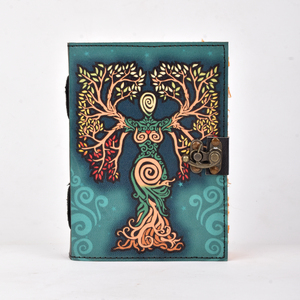 Tree of Life Goddess Leather Journal A5 Handmade Lock <b>Diary</b> Nature Spiritual Theme Writing <b>Notebook</b> Boho Art Gift Journal Dairy - Product Image 1